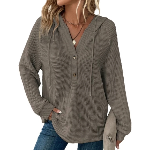 Dokotoo Tops - Waffle knit hooded sweatshirt